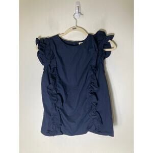 Whit Navy Flutter Ruffle Top sz s